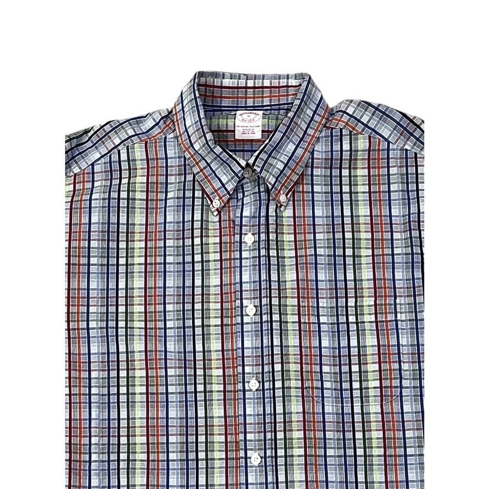 Brooks Brothers Shirt Mens XL Multicolor Plaid Seersucker Cotton Button Front